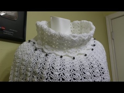 Capa Blanca Cuello y Cuentas Crochet