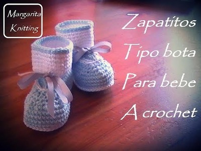 Zapatitos tipo bota  para bebe a crochet (diestro)