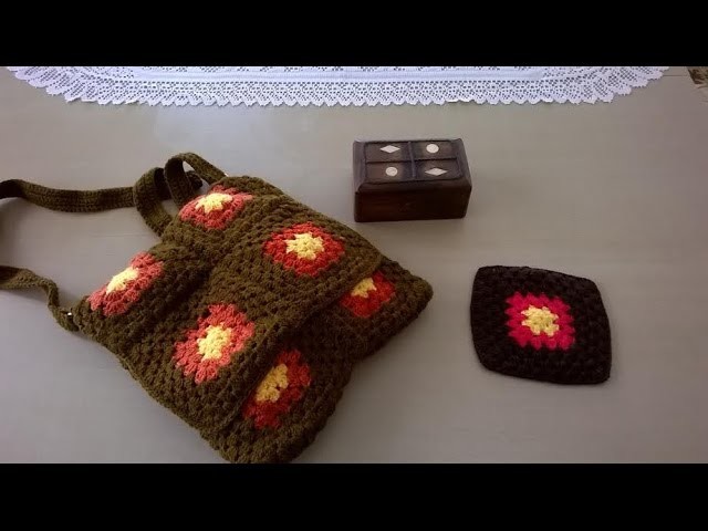 Como hacer un bolso en crochet o ganchillo: Bolso con el cuadrito de la abuela