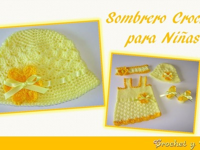 Sombrero crochet verano para niñas con flor y cinta