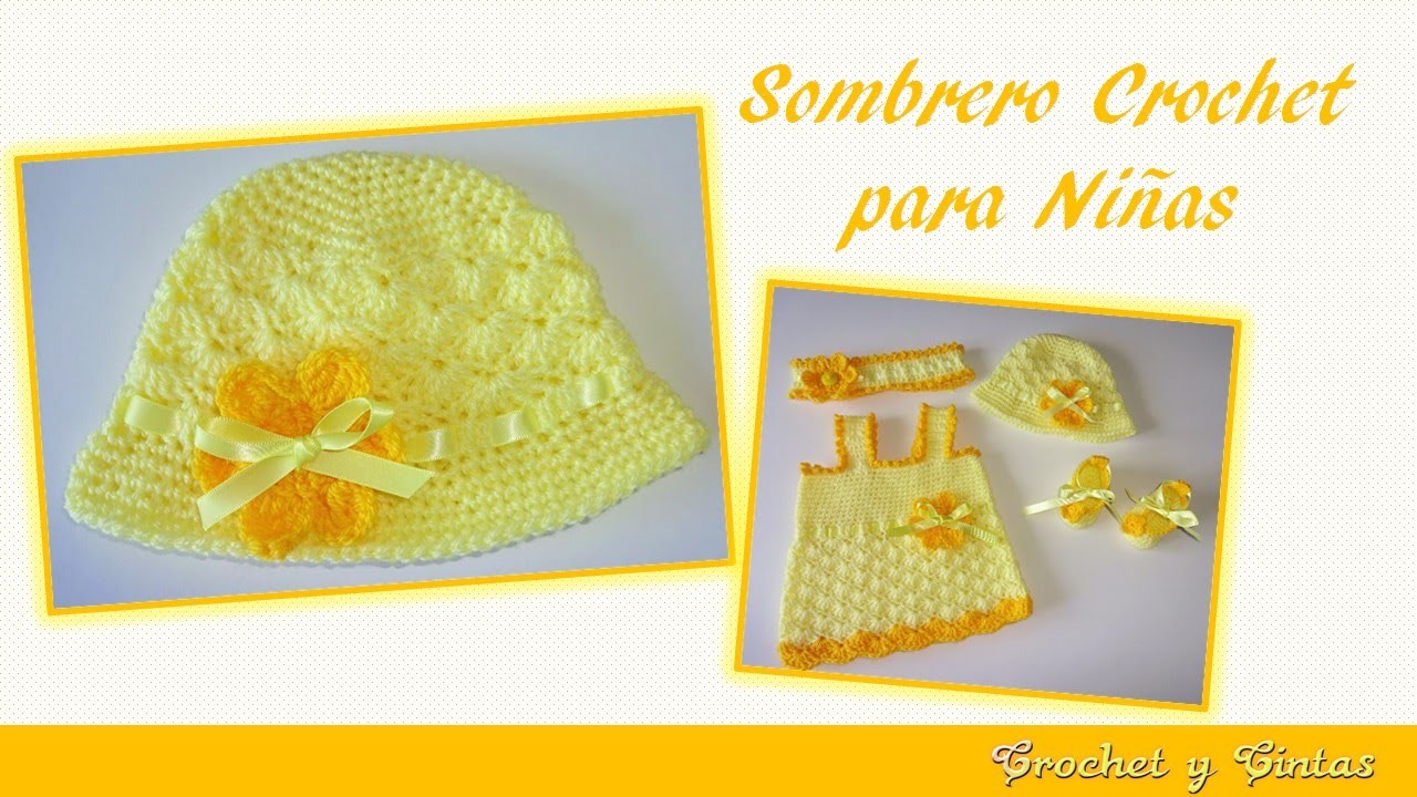 Sombrero crochet verano para niñas con flor y cinta