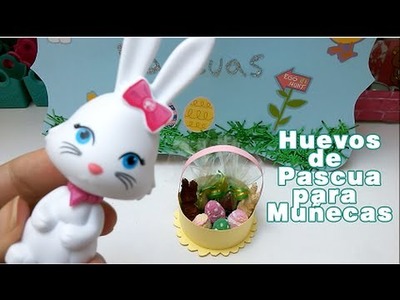 Huevos de PASCUA en miniatura , canasta y conejos de chocolate para muñecas