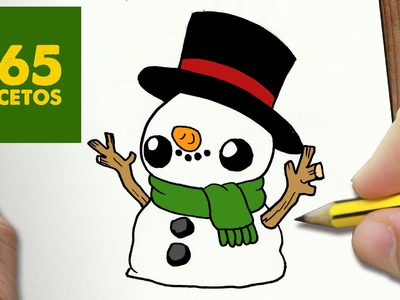COMO DIBUJAR MUÑECO DE NIEVE KAWAII PASO A PASO - Dibujos kawaii faciles - How to draw a Snowman