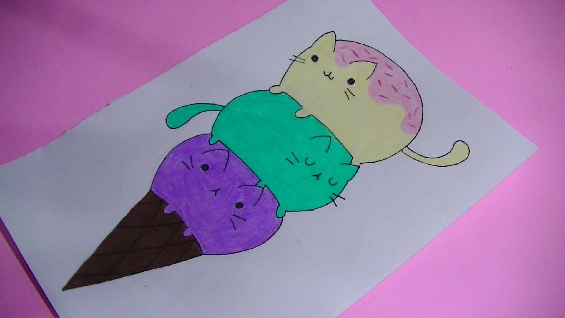 Como dibujar.pintar helado de pusheen (gato) - Semana comida kawaii