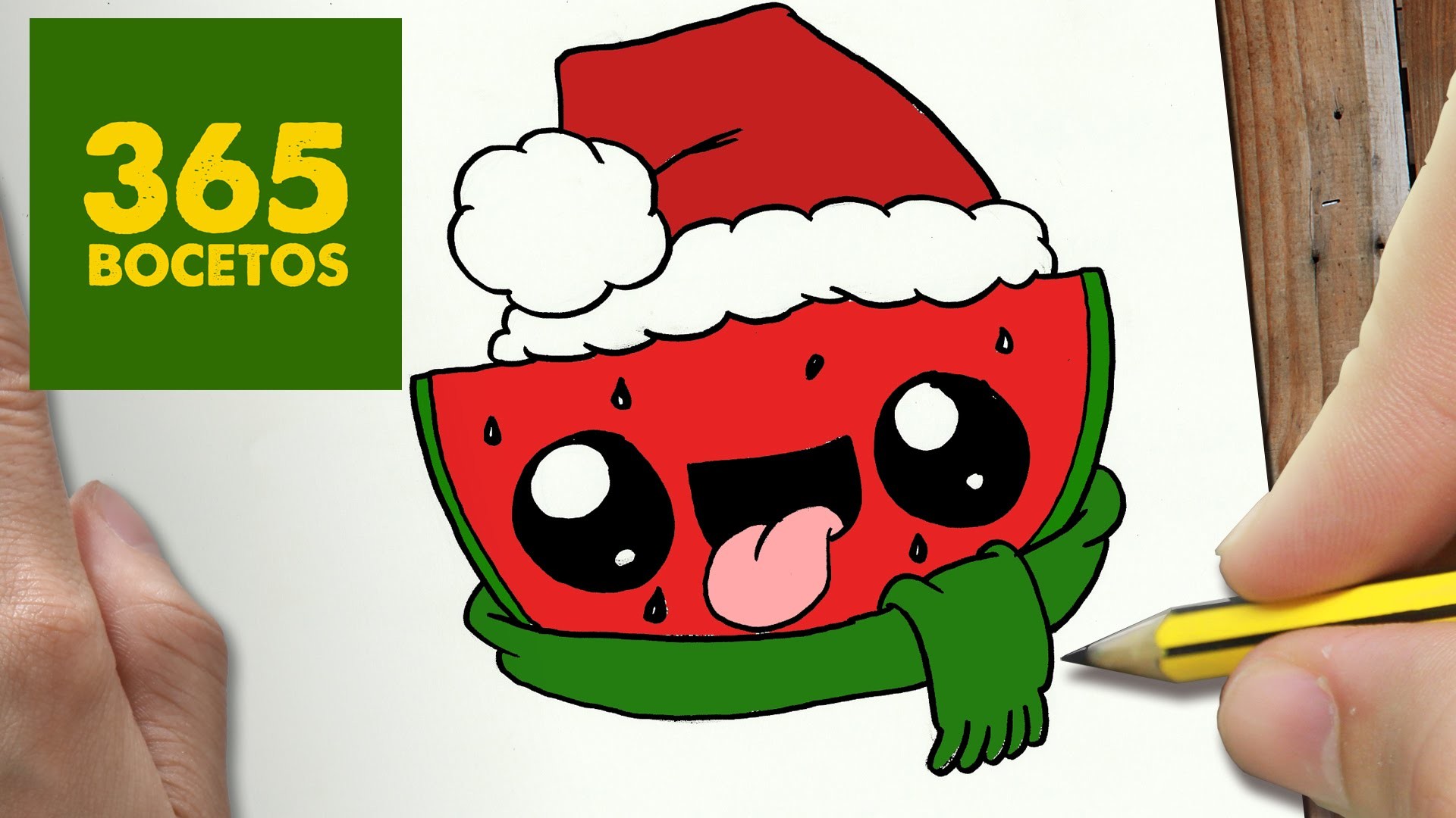 COMO DIBUJAR SANDIA PARA NAVIDAD PASO A PASO: Dibujos kawaii navideños - How to draw a watermelon