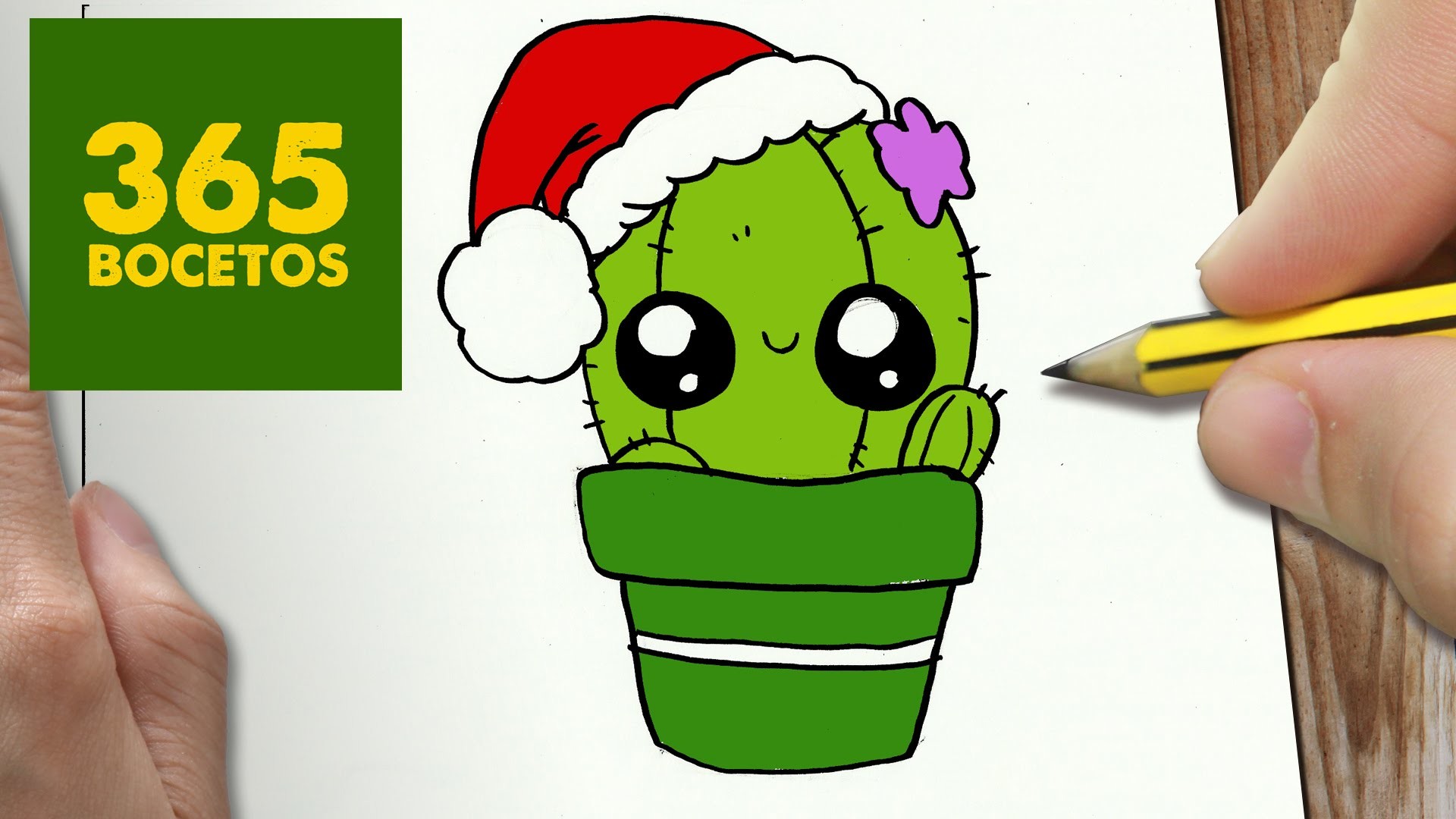 COMO DIBUJAR UN CACTUS PARA NAVIDAD PASO A PASO: Dibujos kawaii navideños - How to draw a Cactus