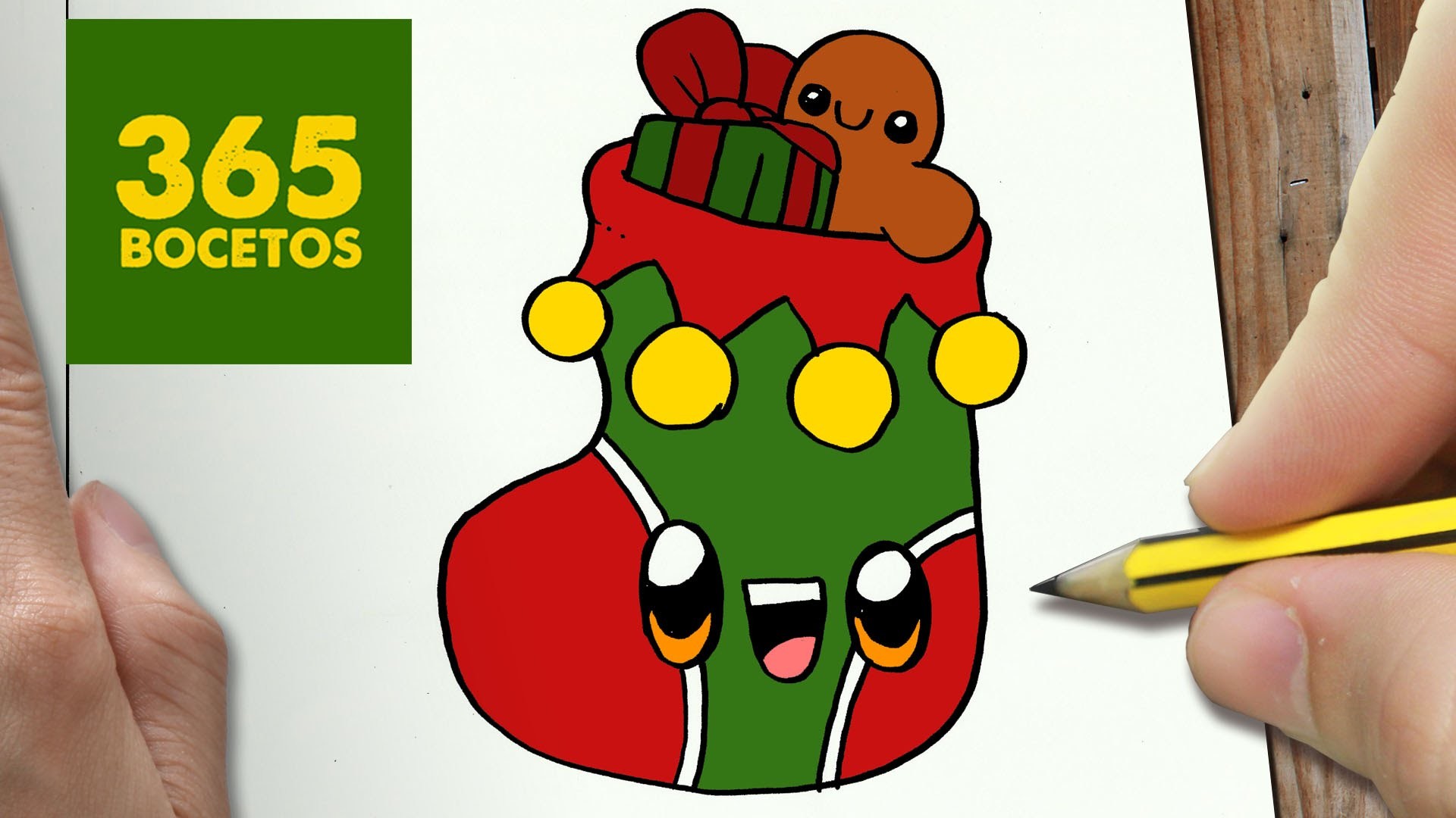 COMO DIBUJAR UN CALCETIN PARA NAVIDAD PASO A PASO: Dibujos kawaii navideños - How to draw a sock