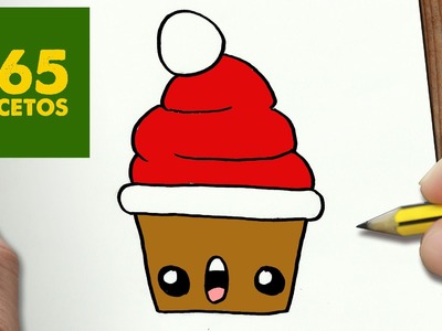 COMO DIBUJAR UN CUPCAKE PARA NAVIDAD PASO A PASO: Dibujos kawaii navideños - How to draw a cupcake