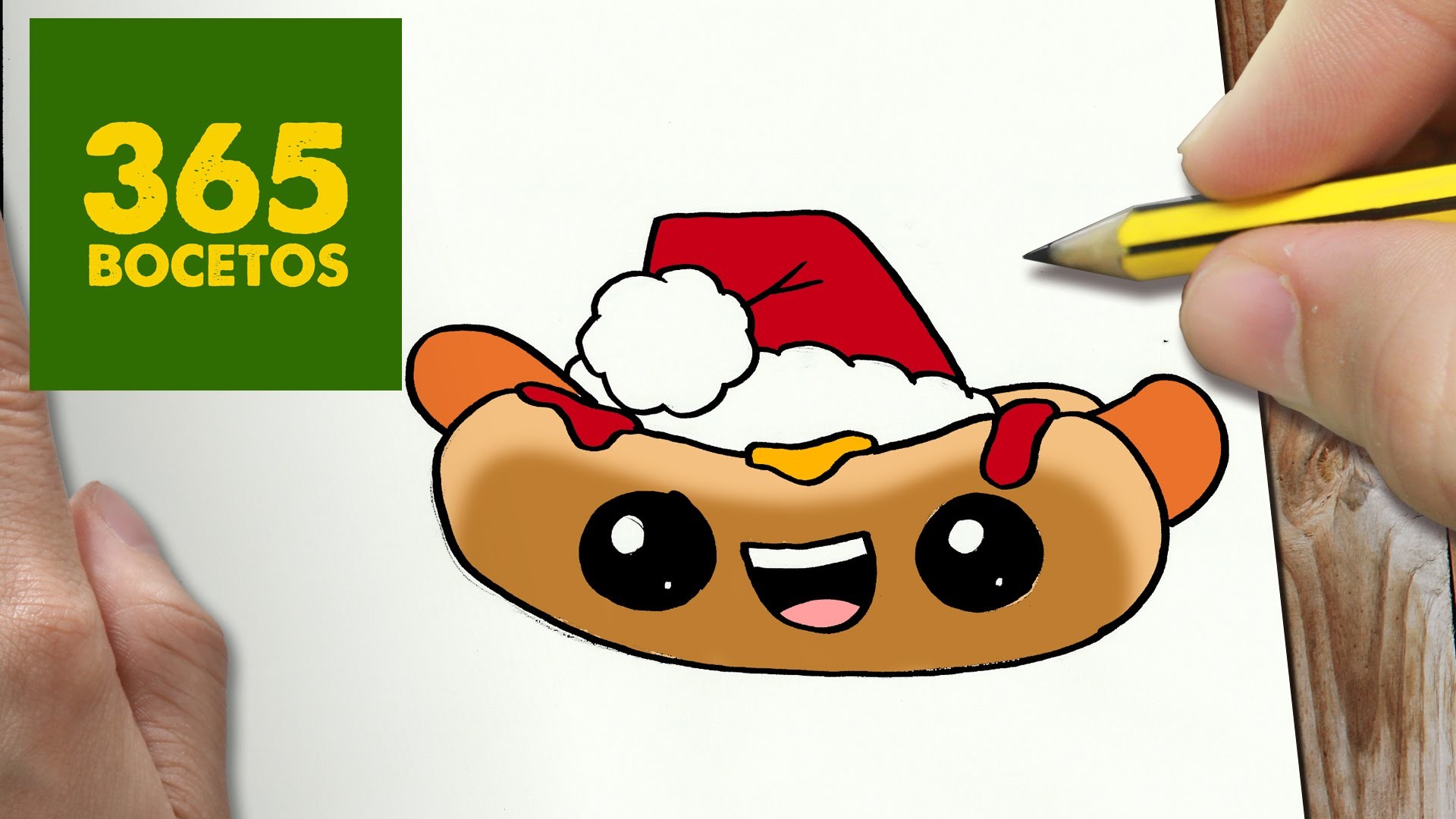 COMO DIBUJAR UN HOTDOG PARA NAVIDAD PASO A PASO: Dibujos kawaii navideños - How to draw a Hotdog