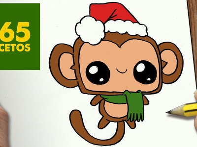 COMO DIBUJAR UN MONO PARA NAVIDAD PASO A PASO: Dibujos kawaii navideños - How to draw a Monkey