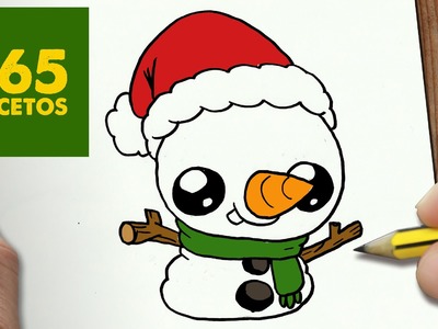 COMO DIBUJAR UN MUÑECO DE NIEVE PARA NAVIDAD PASO A PASO: Dibujos kawaii navideños - draw a snowman