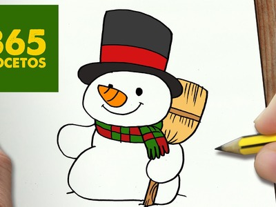 COMO DIBUJAR UN MUÑECO DE NIEVE PARA NAVIDAD PASO A PASO: Dibujos kawaii navideños - draw a snowman