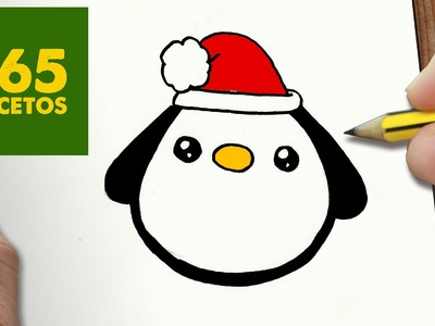 COMO DIBUJAR UN PINGUINO PARA NAVIDAD PASO A PASO: Dibujos kawaii navideños - How to draw a pinguin