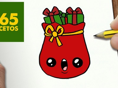 COMO DIBUJAR UN SACO DE REGALOS PARA NAVIDAD PASO A PASO: Dibujos kawaii navideños - draw a sack