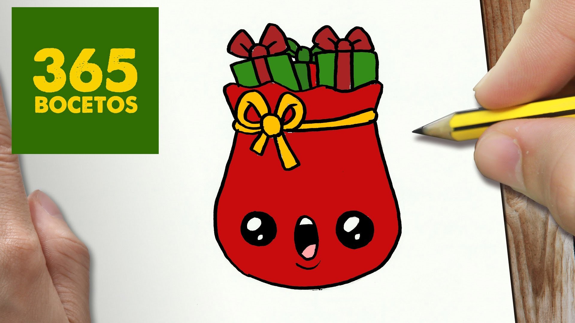 COMO DIBUJAR UN SACO DE REGALOS PARA NAVIDAD PASO A PASO: Dibujos kawaii navideños - draw a sack