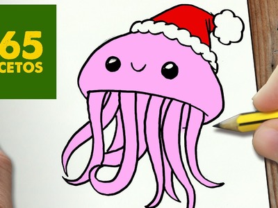 COMO DIBUJAR UNA MEDUSA PARA NAVIDAD PASO A PASO: Dibujos kawaii navideños - How to draw a jellyfish