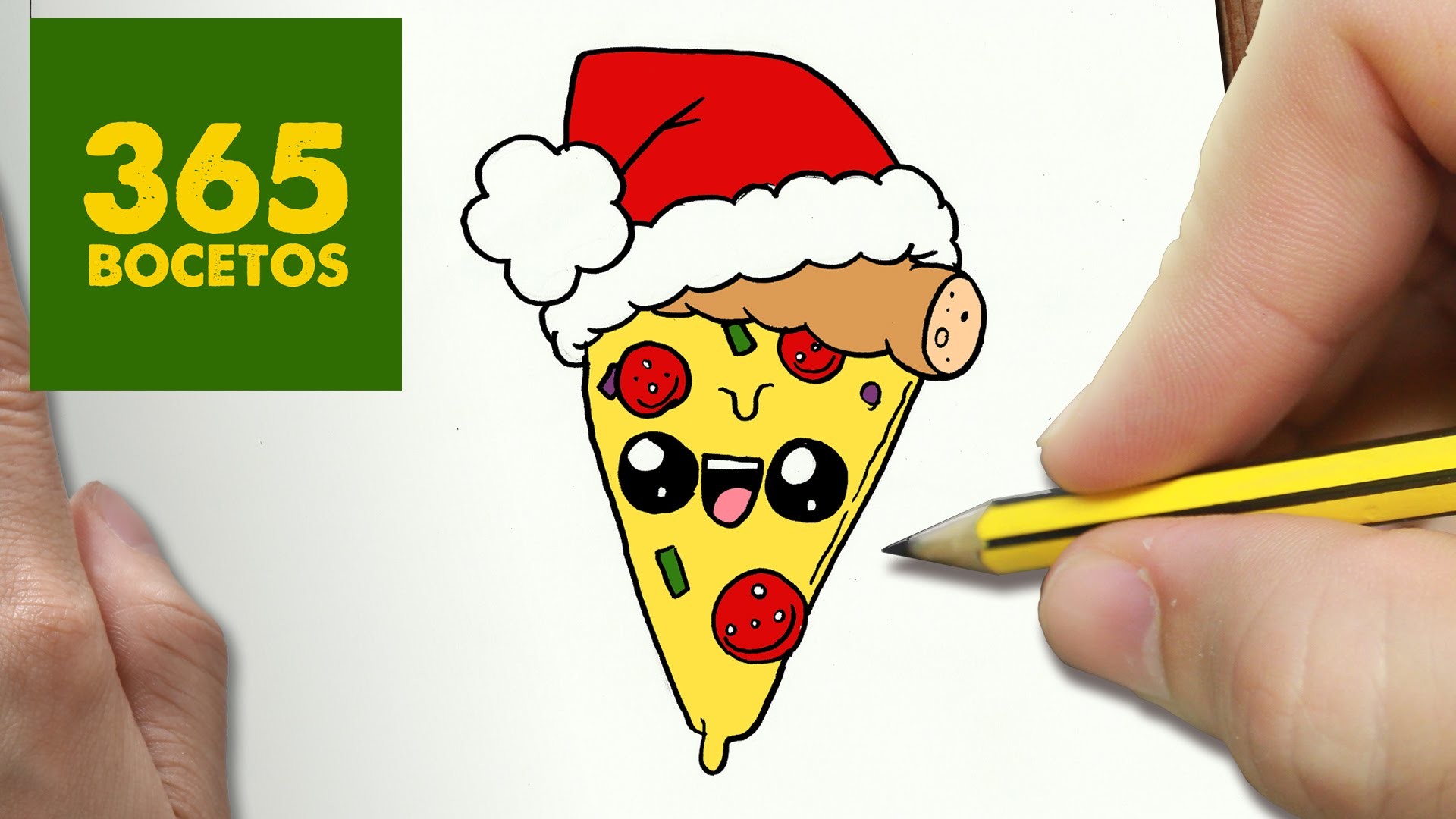 COMO DIBUJAR UNA PIZZA PARA NAVIDAD PASO A PASO: Dibujos kawaii navideños - How to draw a Pizza