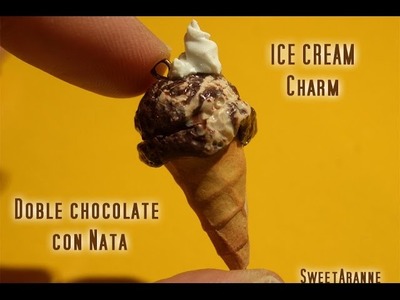 Ice Cream Charm | FIMO Arcilla polimerica | Helado de Dos Chocolates con Nata |