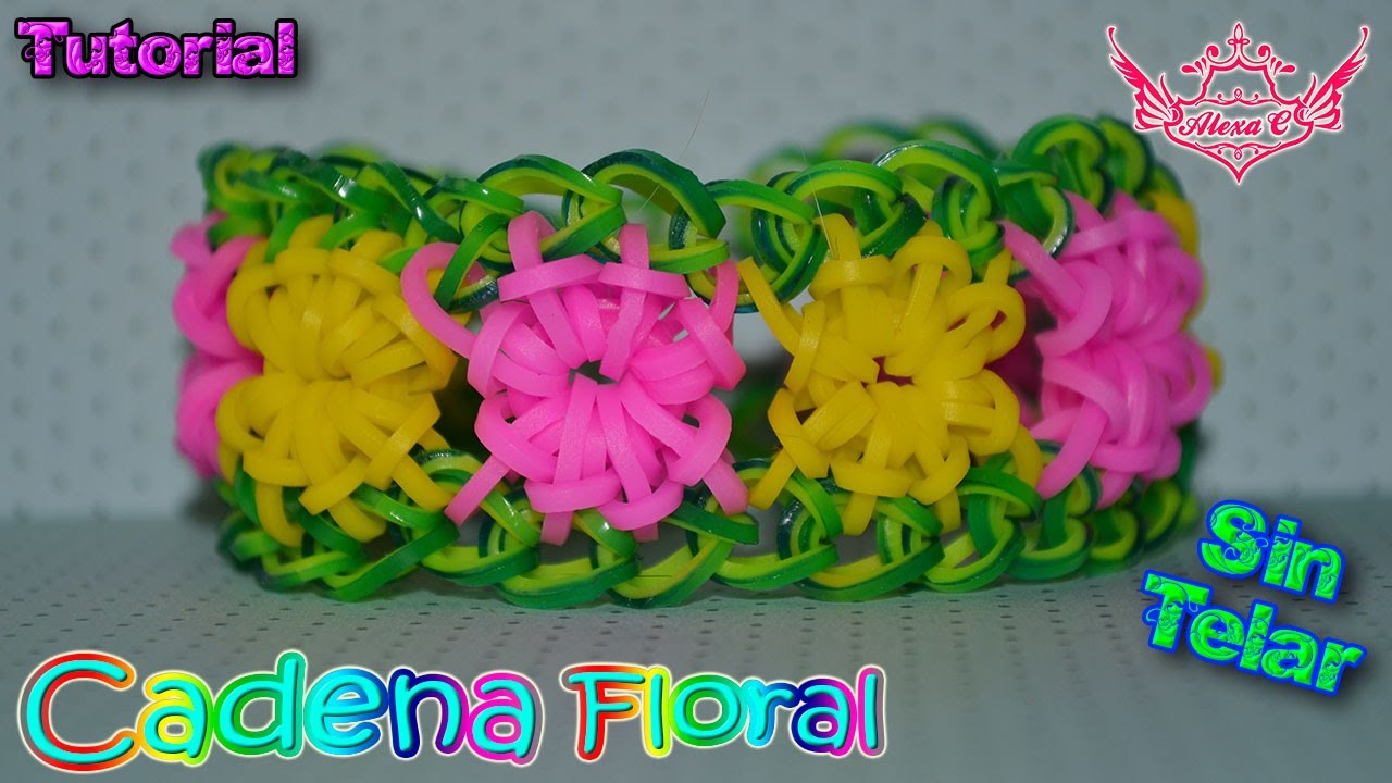 ♥ Tutorial: Pulsera Cadena floral de gomitas (sin telar)♥