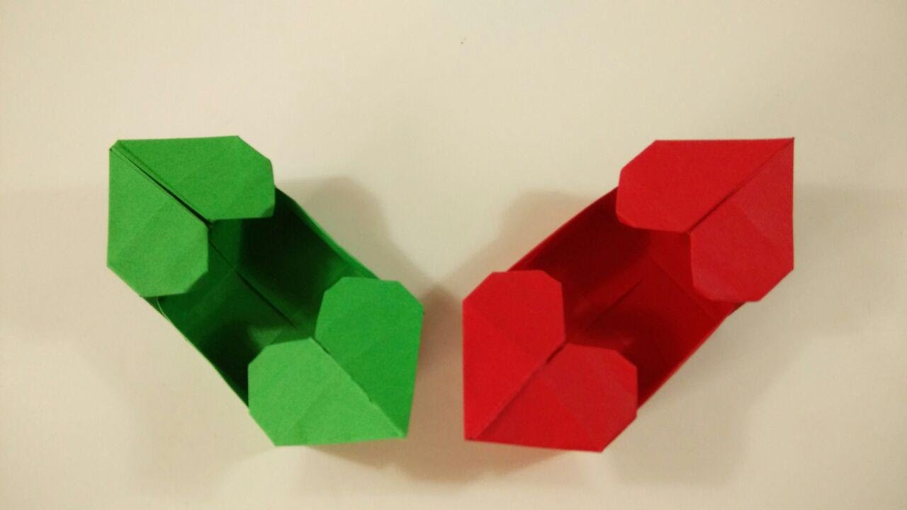 Como hacer una caja de papel con dos corazones -  Origami para san Valentin