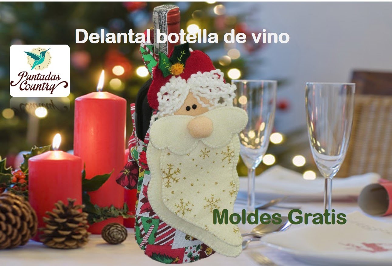 Adorno Navideño Delantal botella de vino; moldes gratis