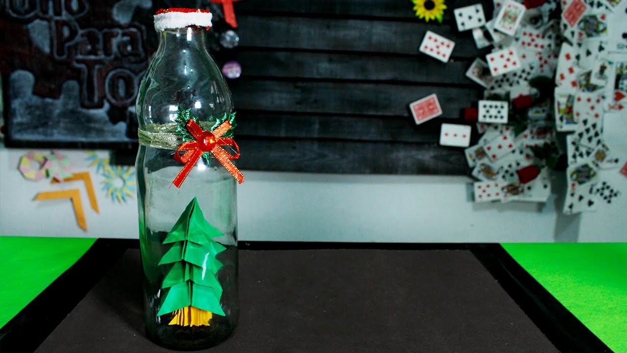 Arbol de navidad de origami en una botella - parte 2