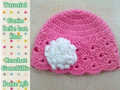 Como hacer gorro bebe con flor crochet ganchillo (1.2)