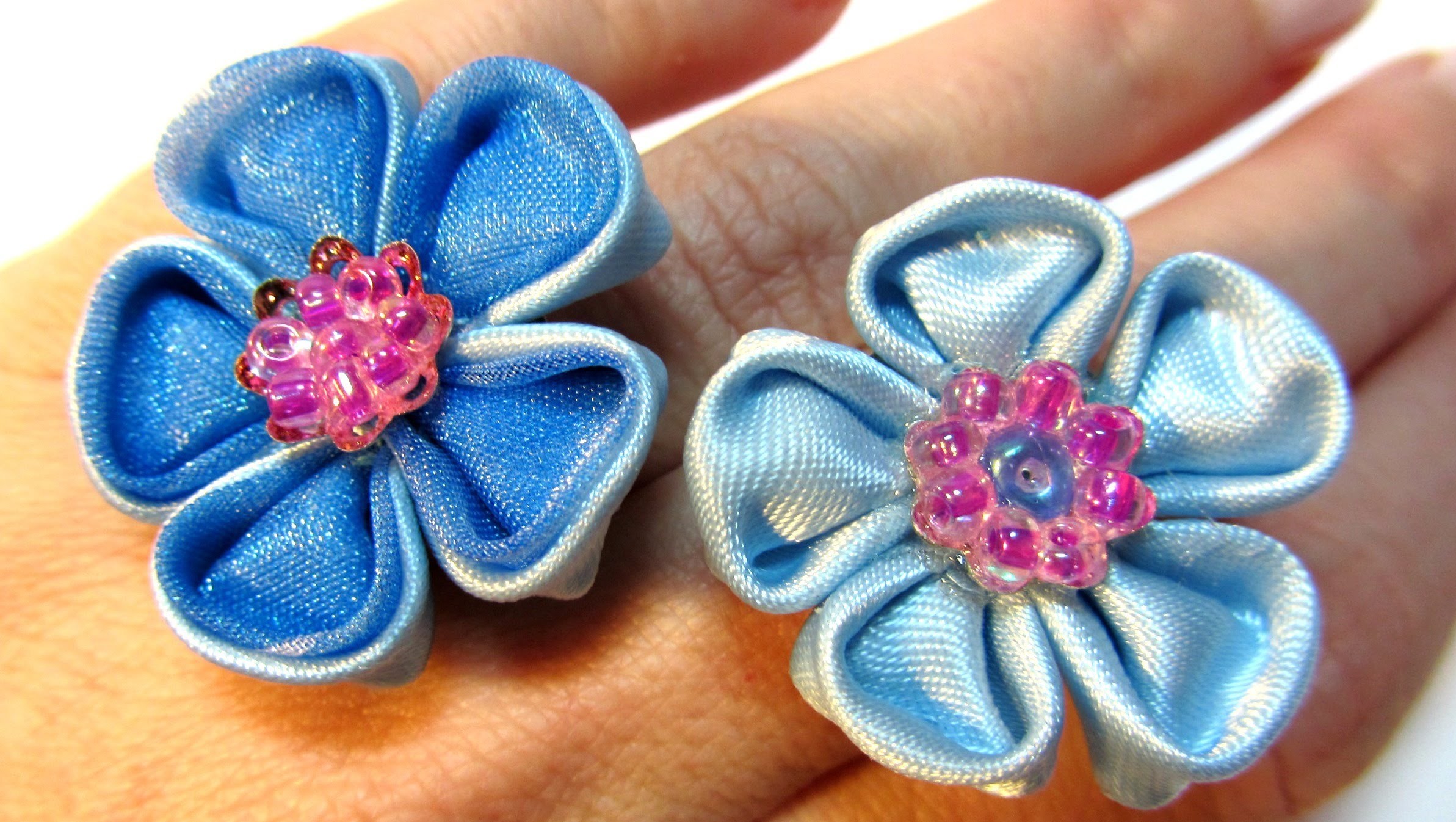 #DIY: Cómo hacer anillos con flores de cinta. How to make ribbon flowers rings