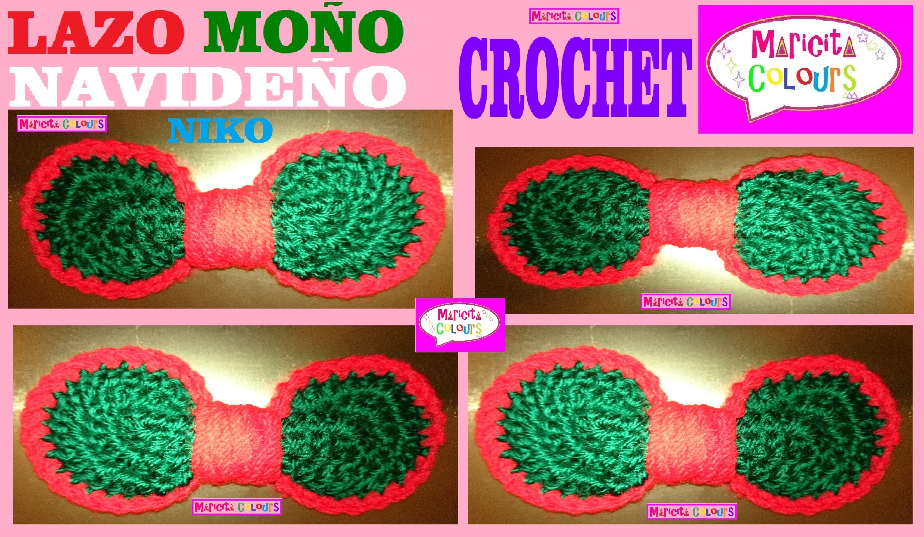 Lazo Moño Corbatita Navideña Crochet Tutorial "Niko"  (Parte 2) por Maricita Colours