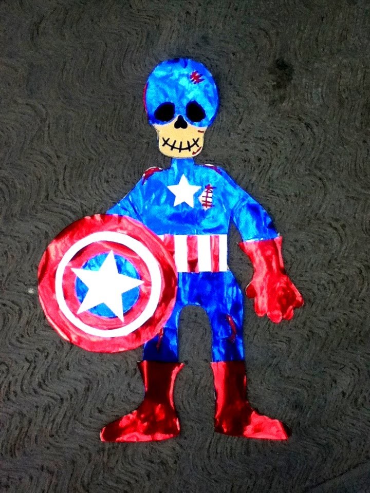 DIY capitán América esqueleto de papel día de muertos Halloween ideas paper skeleton
