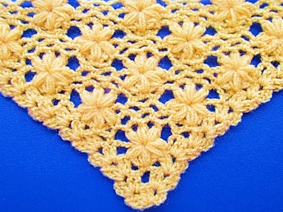 Chal triangular tejido a crochet paso a paso : punto jazmin