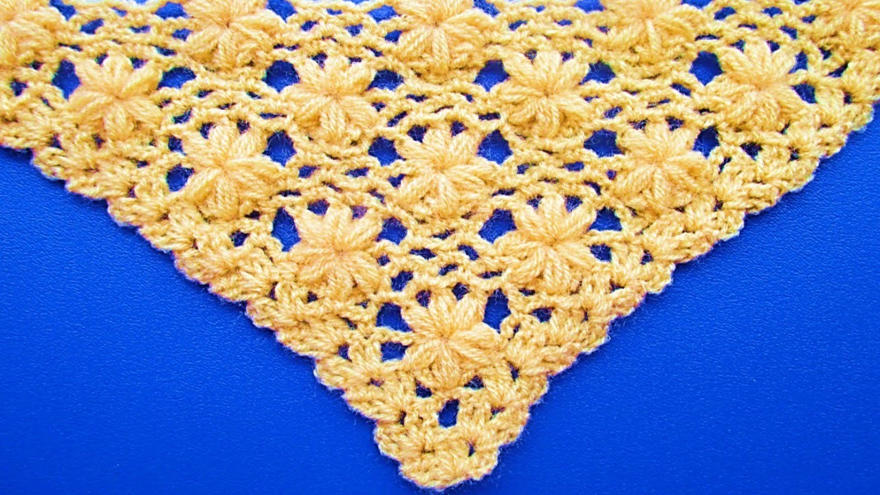 Chal triangular tejido a crochet paso a paso : punto jazmin