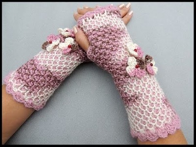 Crochet Tunecino : Guante sin dedos o mitones en redondo.  Parte 2 de 2