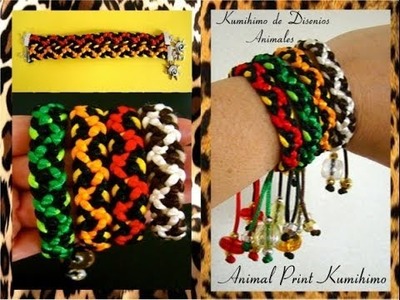 Kumimari 5: Animal Prints and Slipnots.Pulsera de kumihimo Con Disenios Animales y Nudo Corredizo