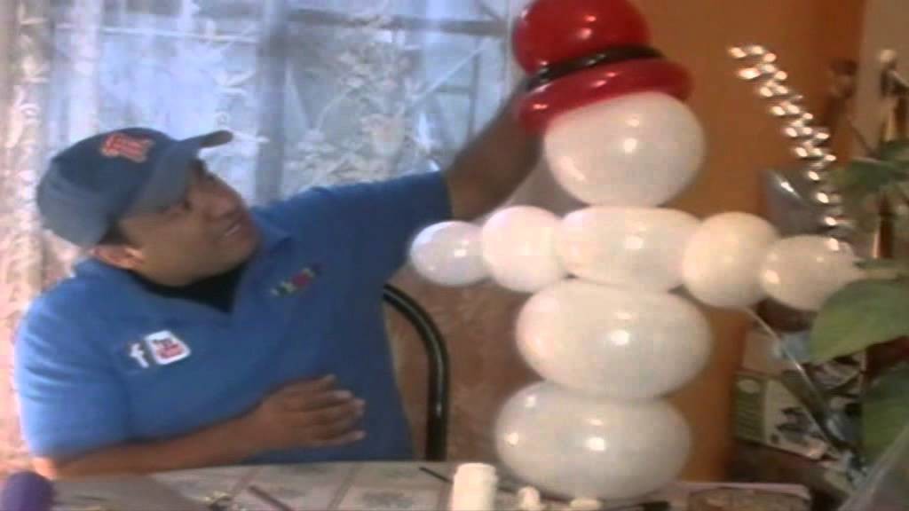 Decoracion navideña con globos - muñeco de nieve