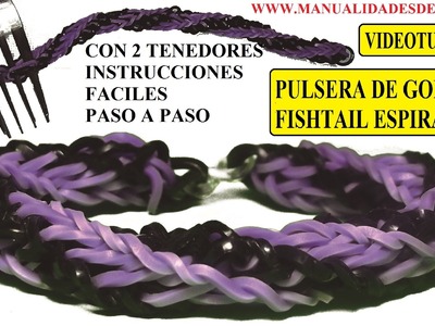 COMO HACER PULSERA DE GOMITAS FISHTAIL ESPIRAL DOBLE TWIST CON DOS TENEDORES. VIDETUTORIAL DIY.