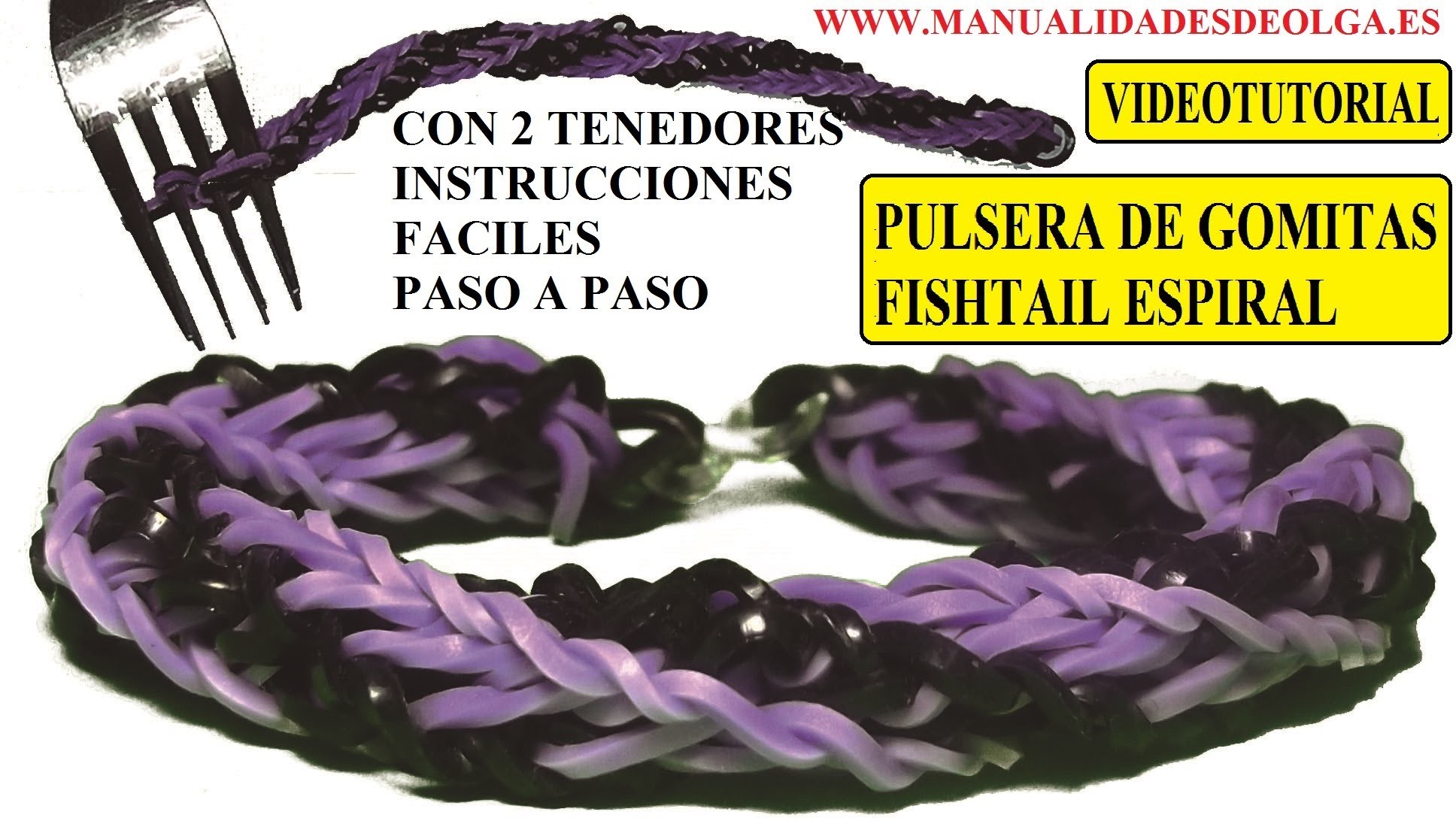 COMO HACER PULSERA DE GOMITAS FISHTAIL ESPIRAL DOBLE TWIST CON DOS TENEDORES. VIDETUTORIAL DIY.