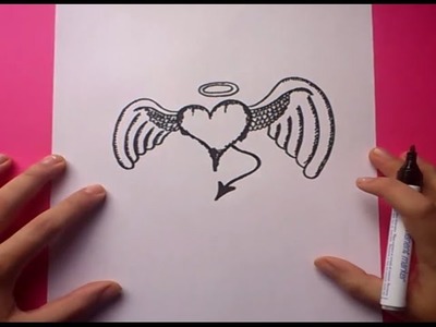Como dibujar un corazon con alas paso a paso 2 | How to draw a winged heart 2