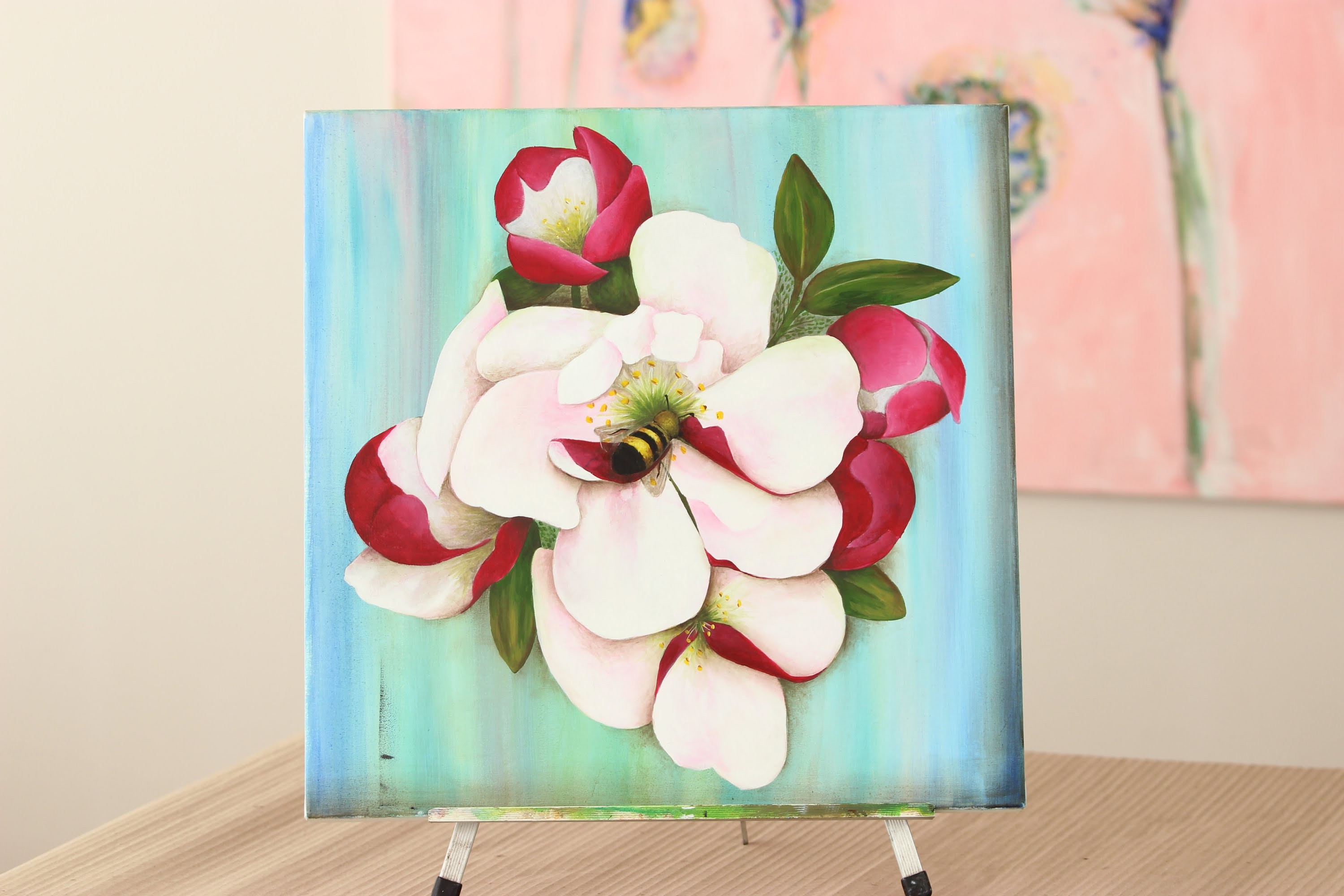 Como pintar flores y abejas - Pintura Acrilica - Uso de Pinceles - Mabel Blanco