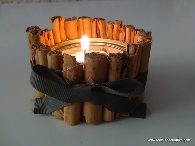 Portavelas navideño con una lata de atún y canela - Candle holder recycled tuna can & cinnamon