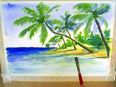Acuarela paso a paso: Tecnica Acuarela seco sobre seco: Como Pintar con Acuarela una Playa Tropical.