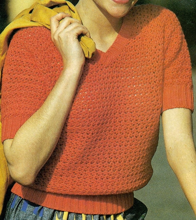 Patrón Para tejer Blusa Roja Con Manga a Crochet