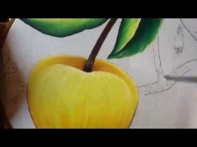 Pintura en tela manzana amarilla con cony