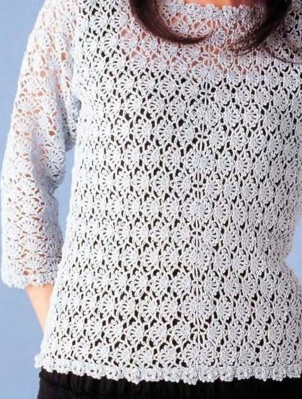 Suéter Abanicos tejido a Crochet