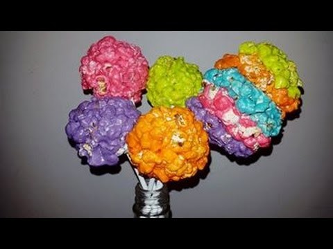 Palomitas arcoíris, paletas de palomitas fáciles. Super easy popcorn rainbow balls