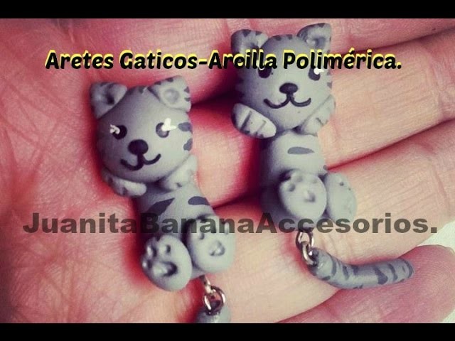 Aretes Gatos Grices en Arcilla Polimérica. cat earrings polymer clay