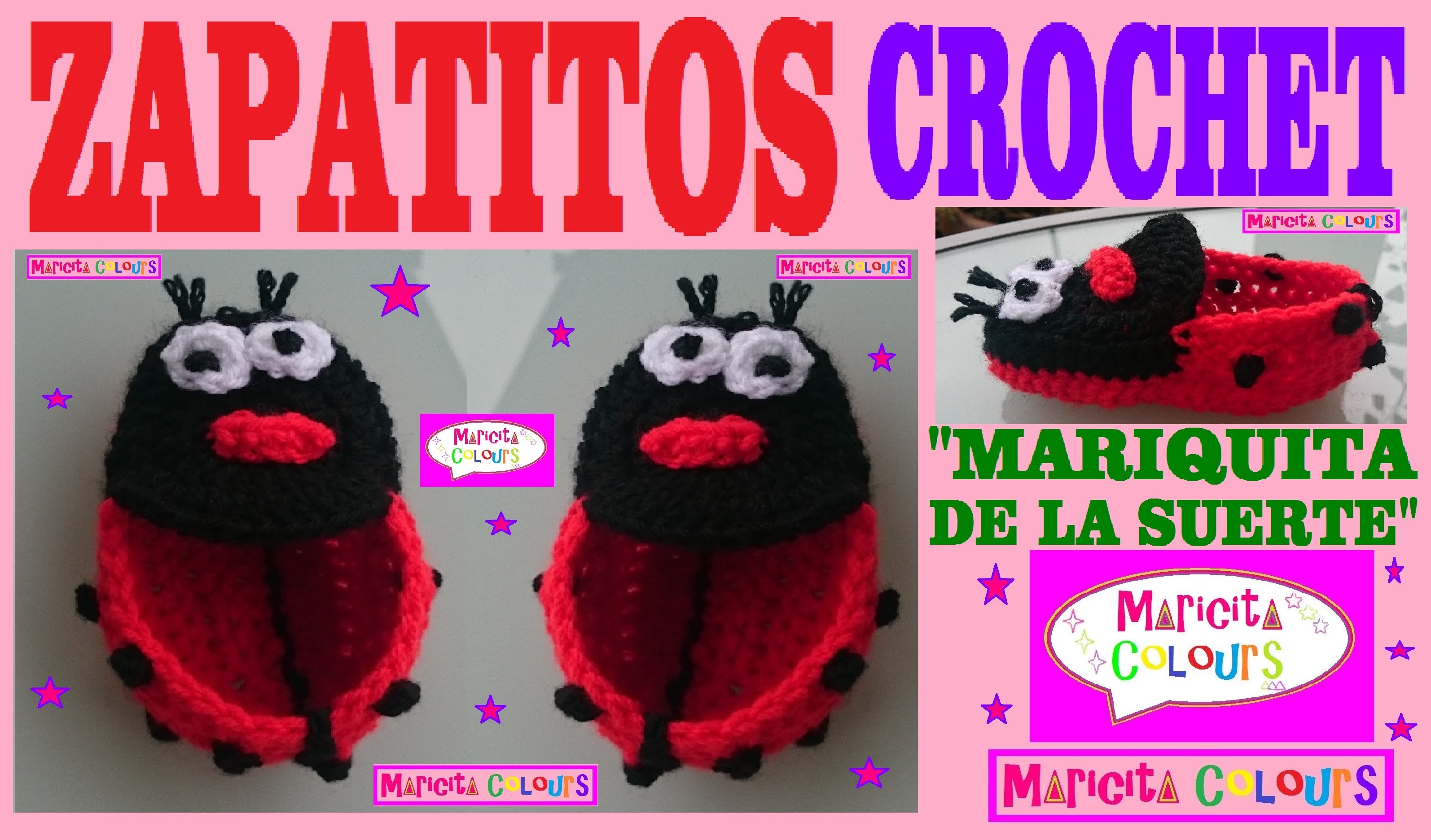 Zapatitos de Bebé a Crochet  "Mariquita de la Suerte (Parte 1)  por Maricita Colours
