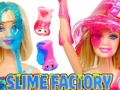 Barbie y Shopkins ❀ Fabrica de SLIME Experimento DIY Como Crear Slime + Brillos