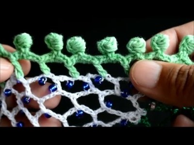 Crochet irlandés: Borde sobre cordón con nudos -  I.C. lace over padding cord with clones knot