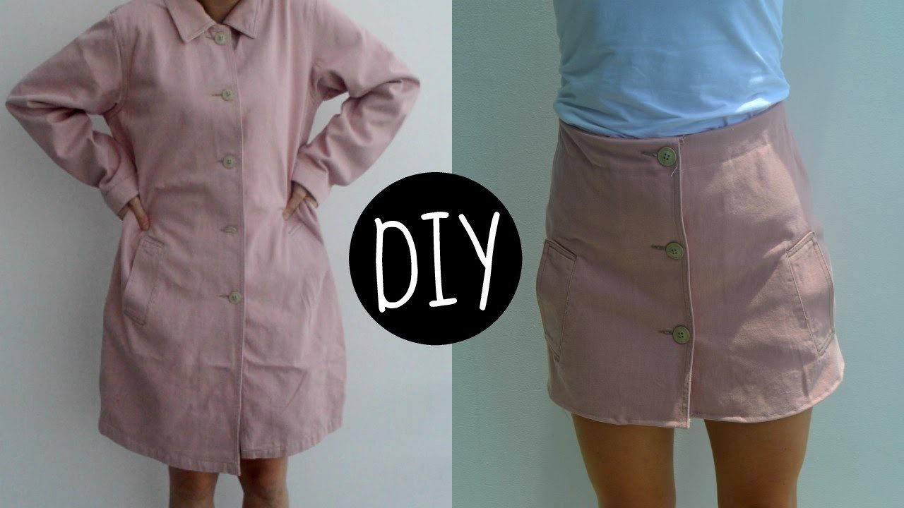 DIY : Transformando un saco largo en una falda en linea A con Botones al frente!